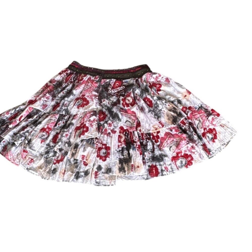 Sandy Starkman 2X Tiered Mini Skirt Floral Graphic Print Gold Studs Boho